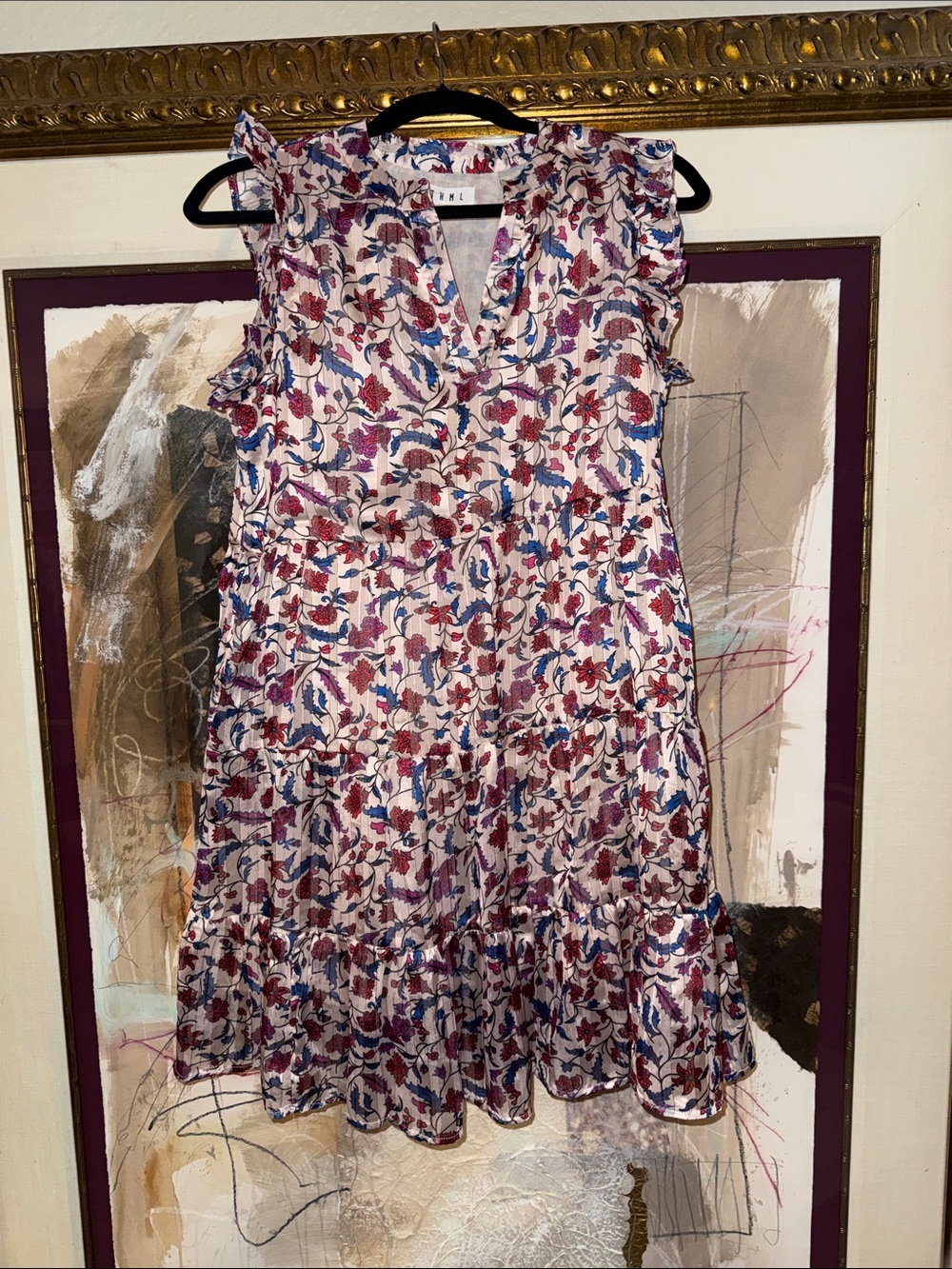 THML Pink Floral Ruffled Tiered Dress